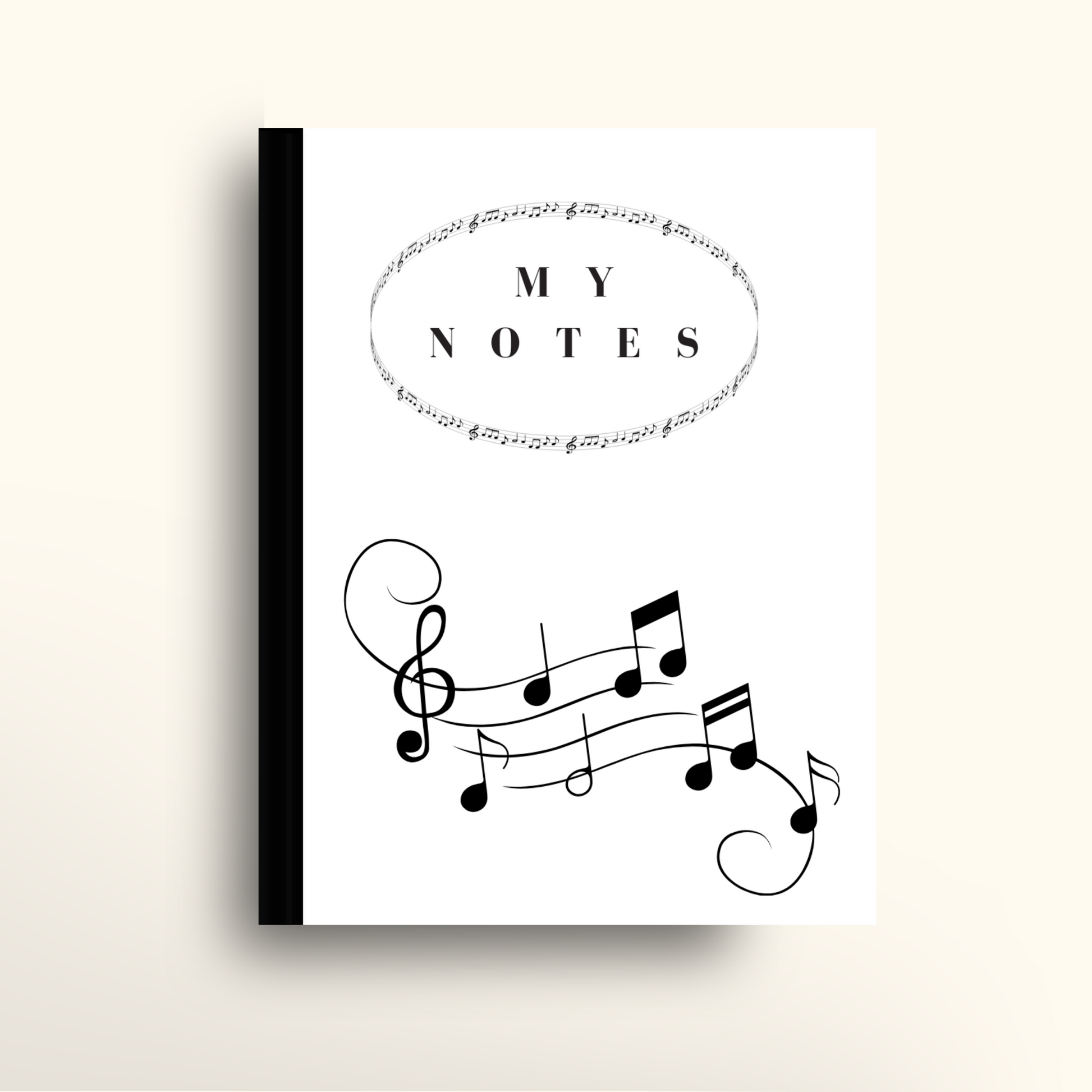 Notebook cover with musical notes and 'My Notes' text on a light background
