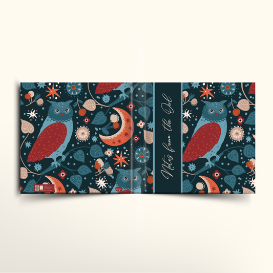 Decorative box with owl design on a white background