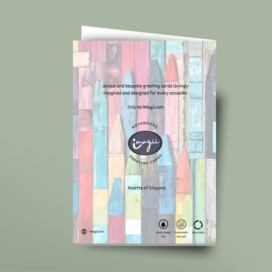 Greeting card with pastel color pattern and imagii branding on a light green background