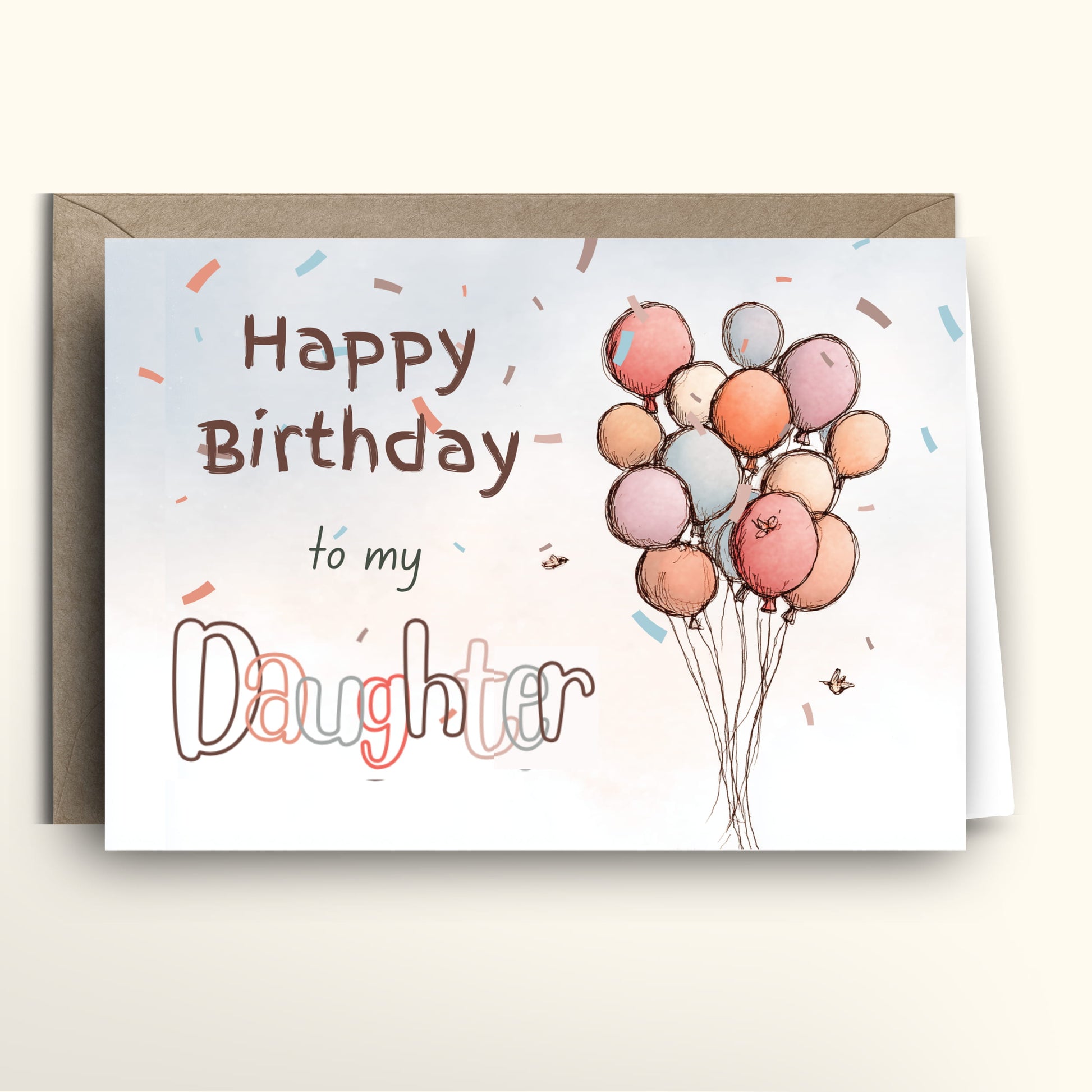 Happy Birthday card with balloons, confetti and text "Happy Birthday to my Daughter"