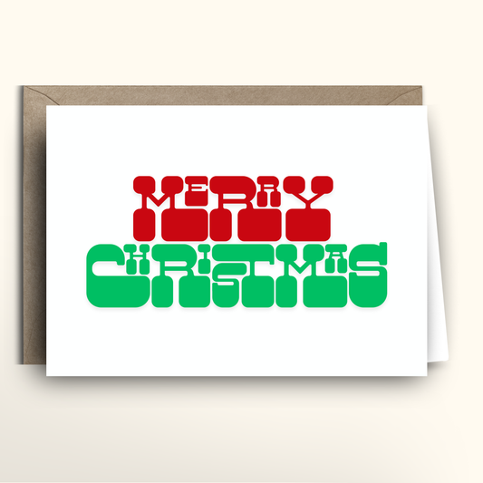 Retro Block Merry Christmas in Red and Green - Card