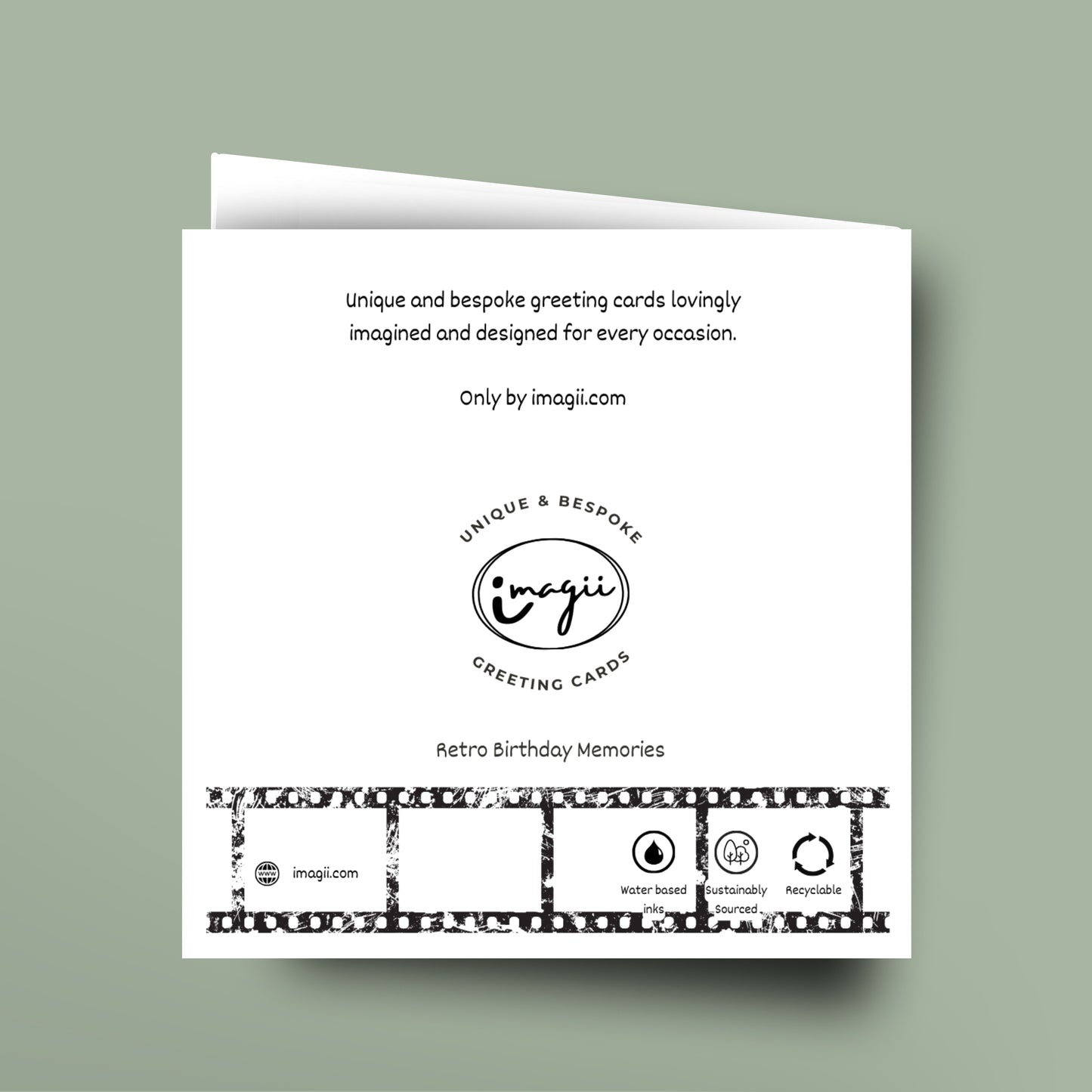 Greeting card with 'imagii' branding on a light green background