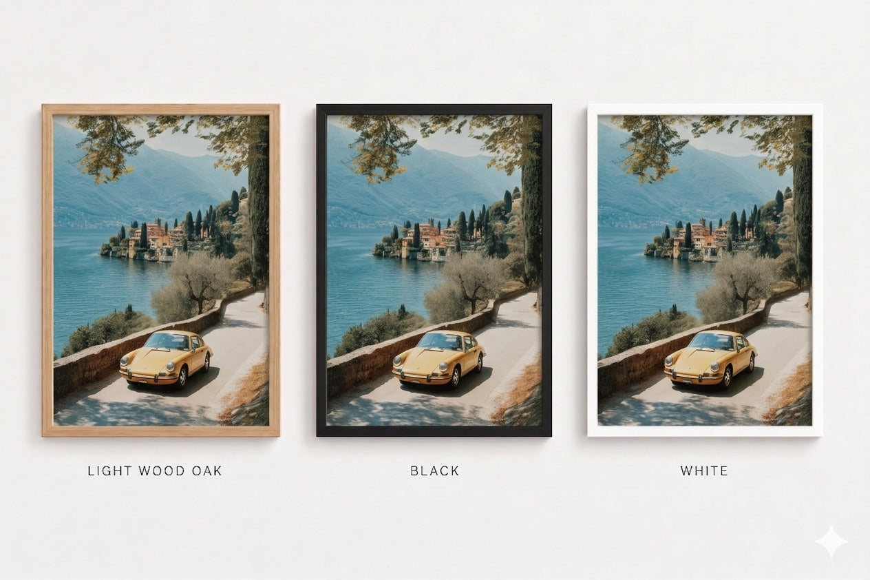 Retro Porsche Italy Lake Poster
