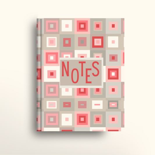 Notebook with geometric pattern and 'NOTES' text on a light gray background