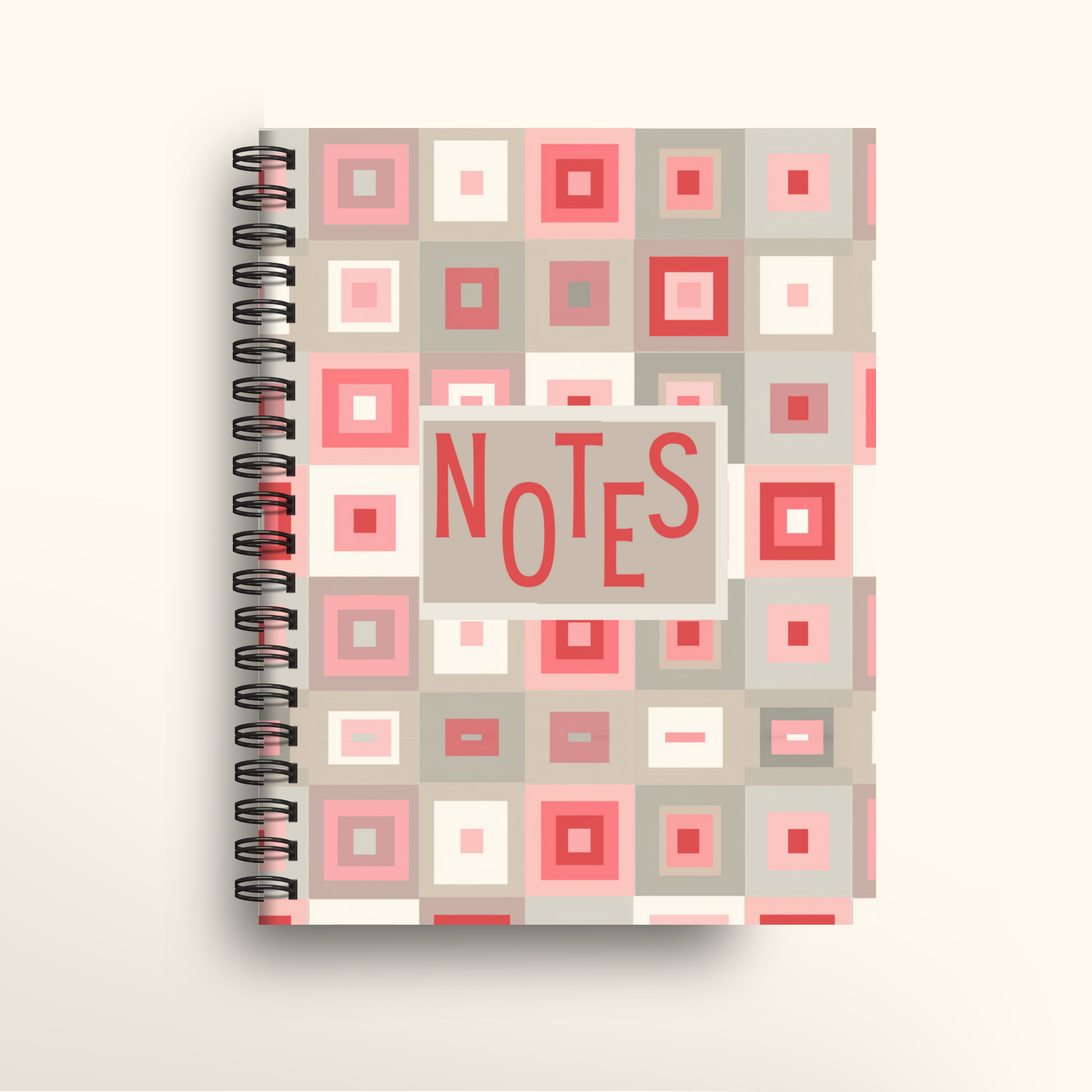 Notebook with geometric pattern and 'NOTES' text on a white background