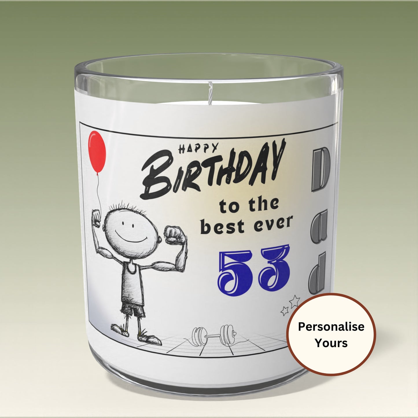 Birthday candle with cartoon design and text on a gradient background
