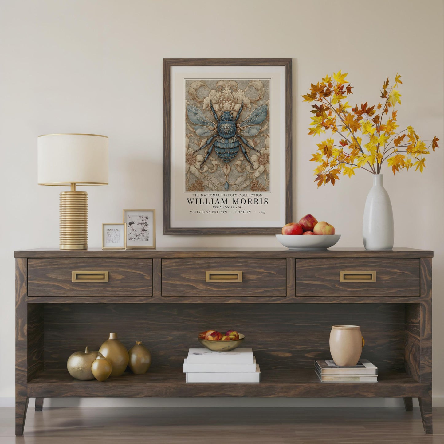 Teal Bumblebee Art Nouveau Nature Print