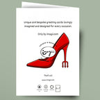 Greeting card with a red high-heeled shoe design on a white background