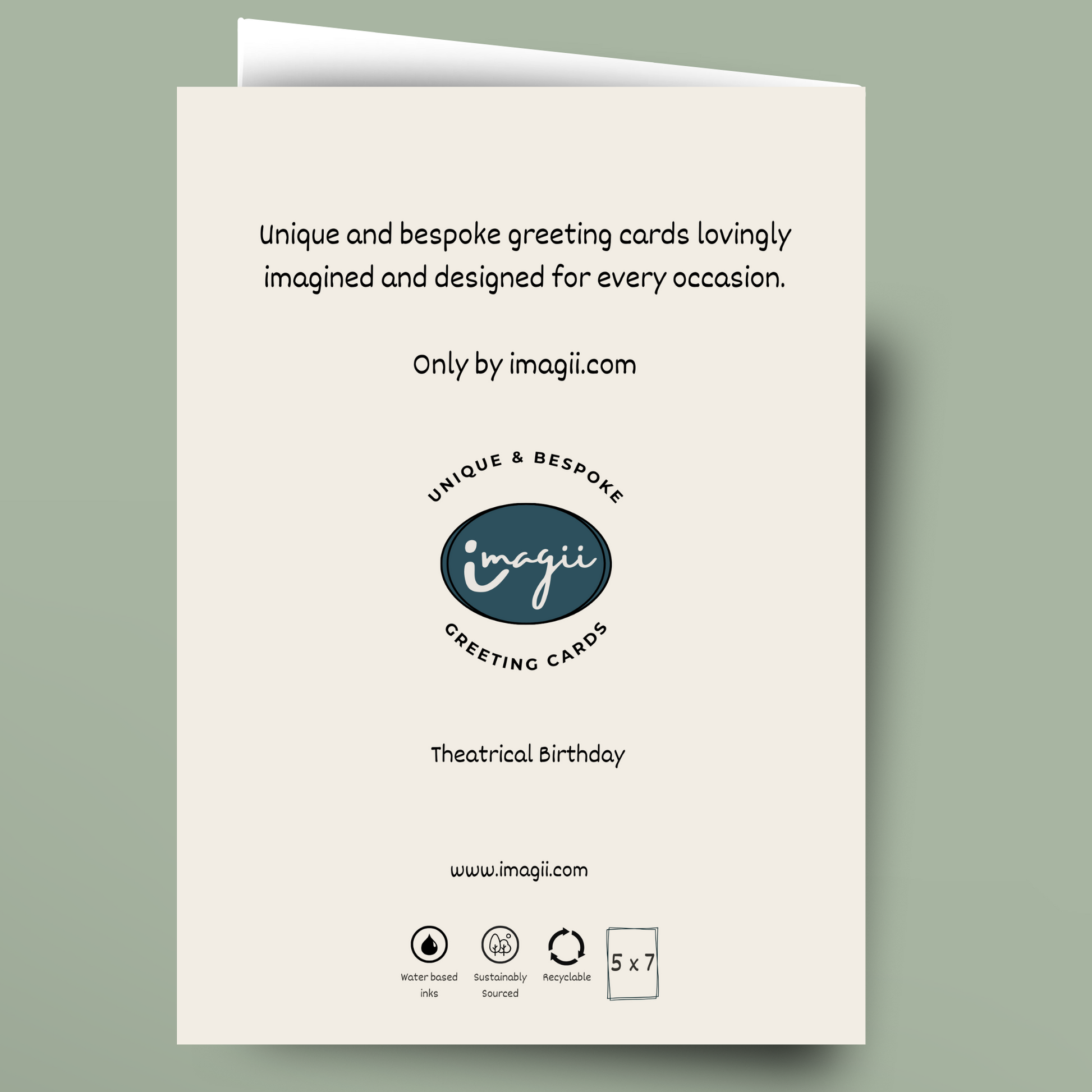 Greeting card with 'imagii' branding on a light green background