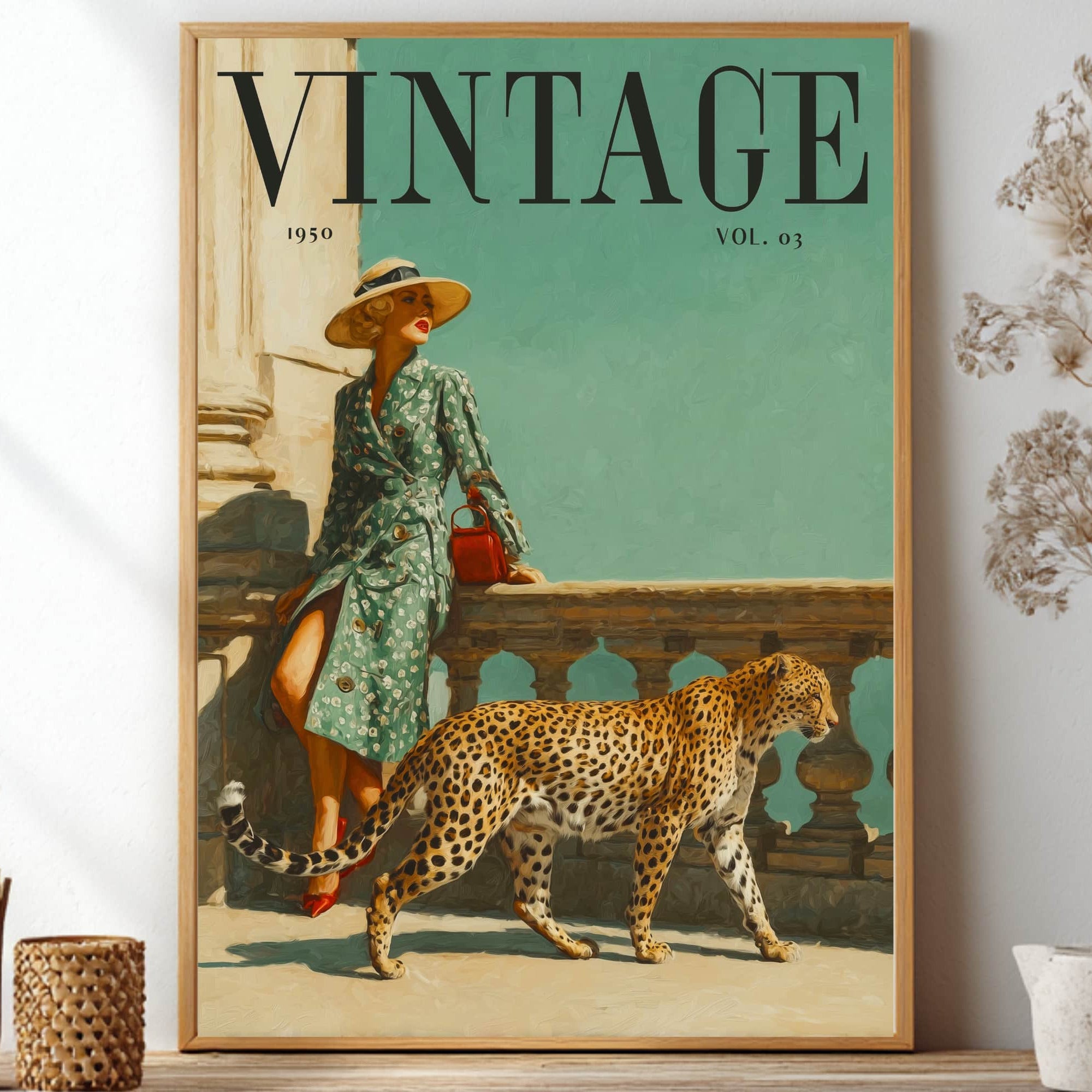 Vintage 1950s Poster, Retro Fashion Magazine Art, Leopard Print