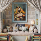 Whippet Reading Under a Vibrant Quilt