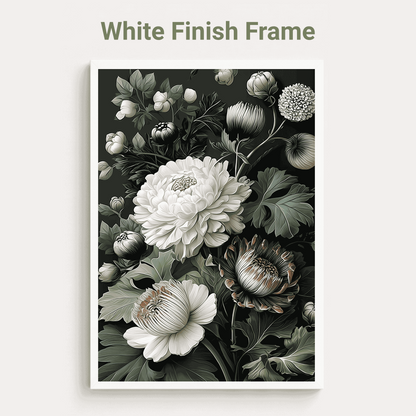 Floral artwork with a white finish frame on a light gray background