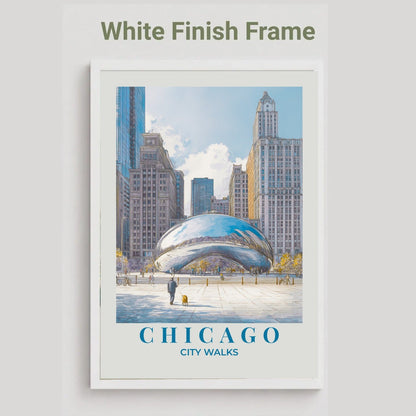 Framed poster of the Bean sculpture with 'Chicago City Walks' text on a white background