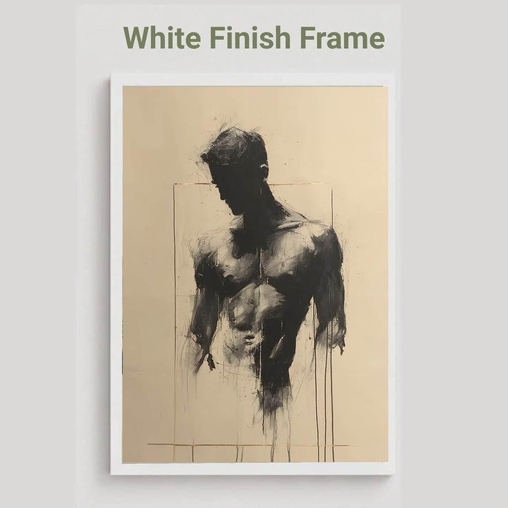 Bare Masculinity male figure print in a white frame on a light grey background, with the heading White Finish Frame above it.
