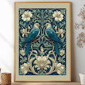 Art Nouveau Blue Bird Poster inspired by William Morris, Botanical Acanthus Leaf Wall Art, Vintage Floral Decor, Symmetrical Flora and Fauna Print