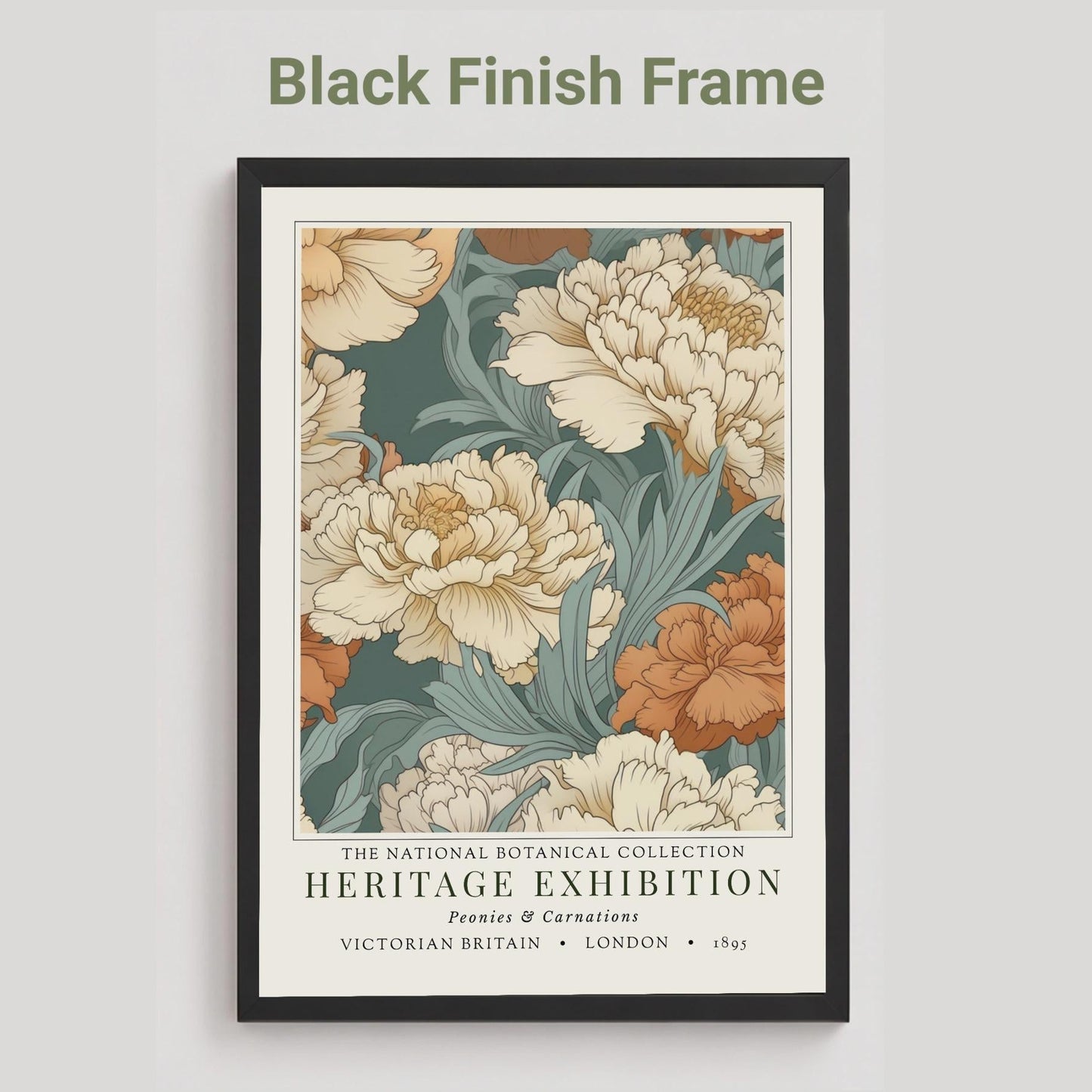 Vintage Botanical Exhibition Poster, Peonies & Carnations