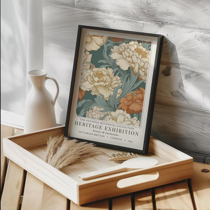 Vintage Botanical Exhibition Poster, Peonies & Carnations