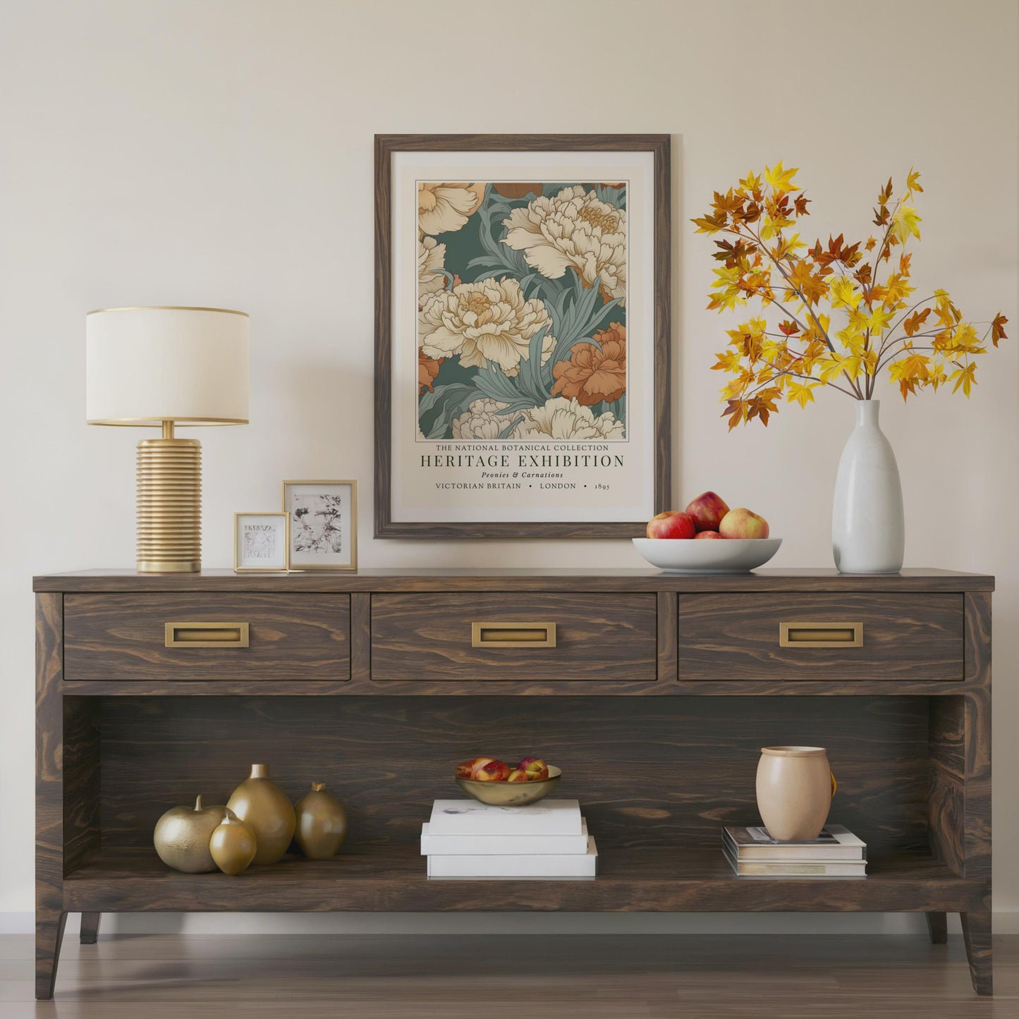 Vintage Botanical Exhibition Poster, Peonies & Carnations