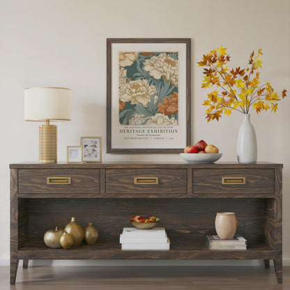 Vintage Botanical Exhibition Poster, Peonies & Carnations