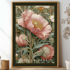 Unframed light pink pastel Pimpernel floral pattern poster inspired by William Morris botanical arts and crafts movement