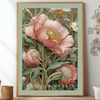 Unframed light pink pastel Pimpernel floral pattern poster inspired by William Morris botanical arts and crafts movement