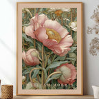 Unframed light pink pastel Pimpernel floral pattern poster inspired by William Morris botanical arts and crafts movement