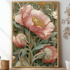 Unframed light pink pastel Pimpernel floral pattern poster inspired by William Morris botanical arts and crafts movement
