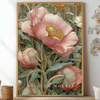 Unframed light pink pastel Pimpernel floral pattern poster inspired by William Morris botanical arts and crafts movement
