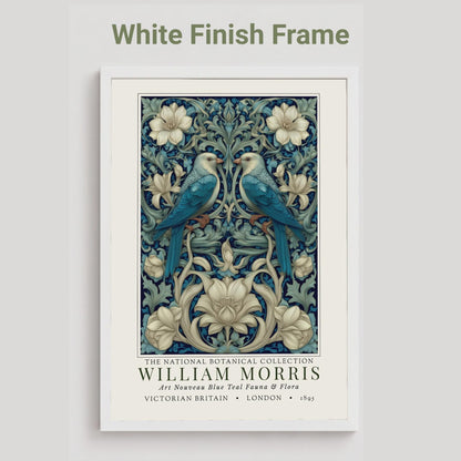 White framed artwork with birds and floral design on a white background