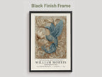 Willam Morris Exhibition Style - Framed artwork of a blue bird with decorative elements on a gray background