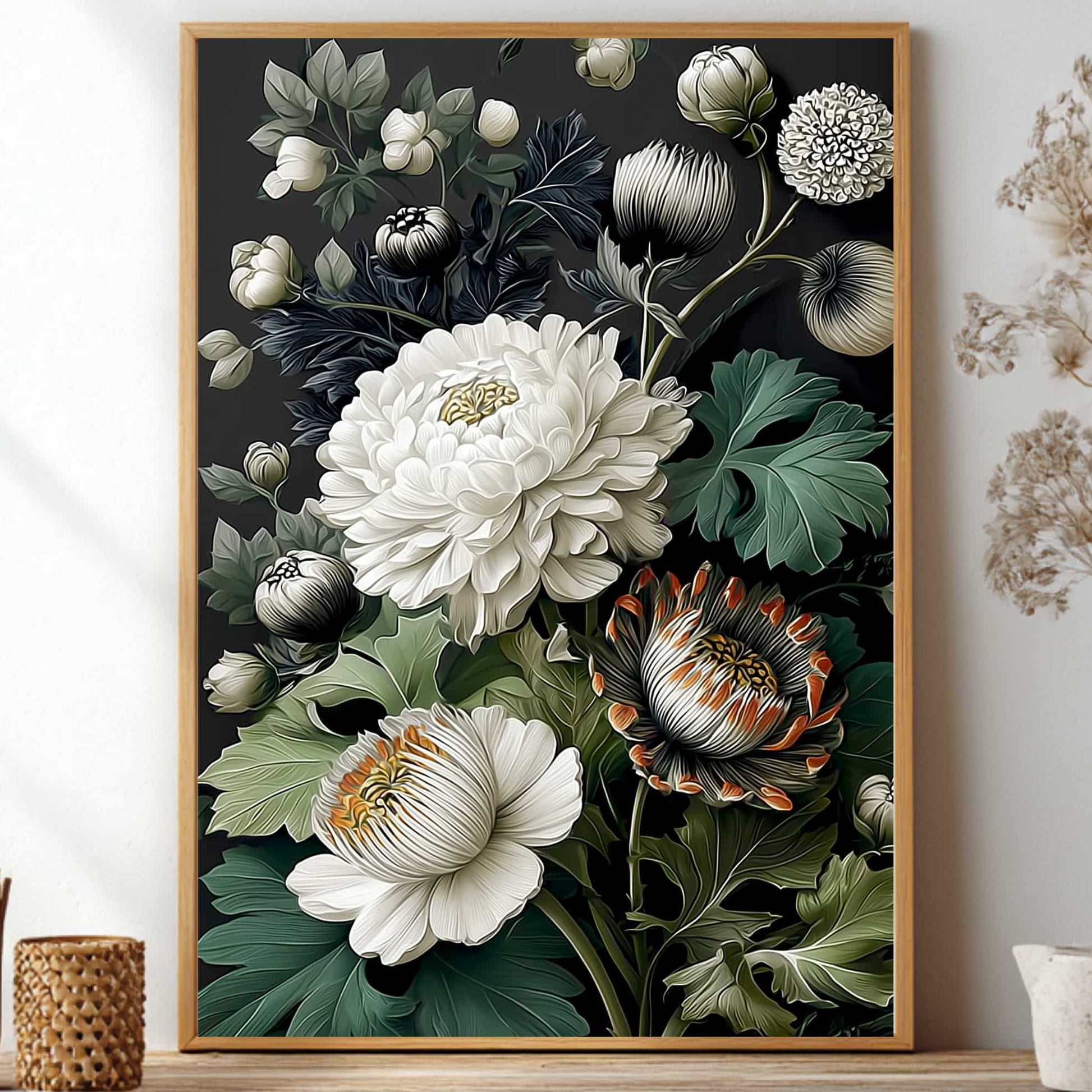 Moody Pimpernel Floral Art, William Morris Inspired, Dark Floral Decor, Art Nouveau Print, Elegant Wall Art