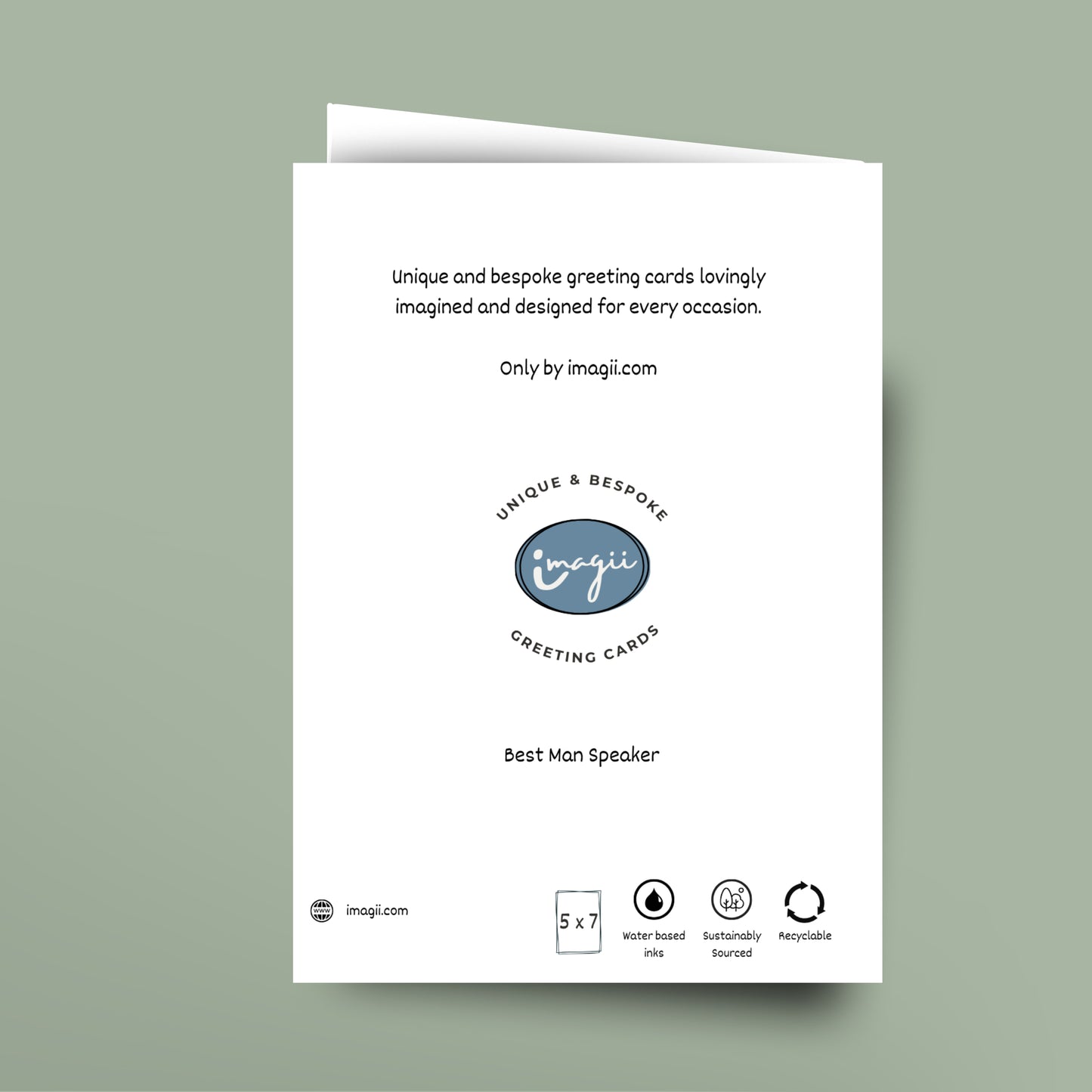 Greeting card with 'imagii' branding on a light green background