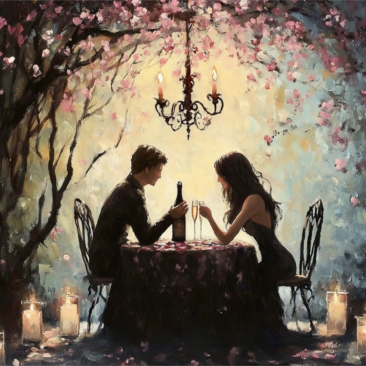 Romantic evenings under cherry blossom - imagii Greeting Cards