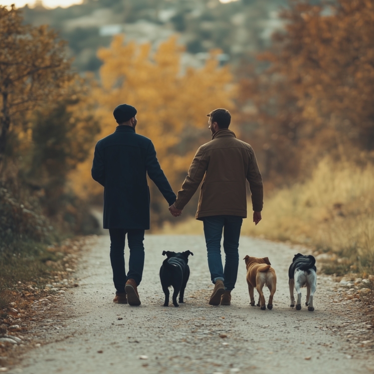 holding hands walking dogs - imagii Greeting Cards