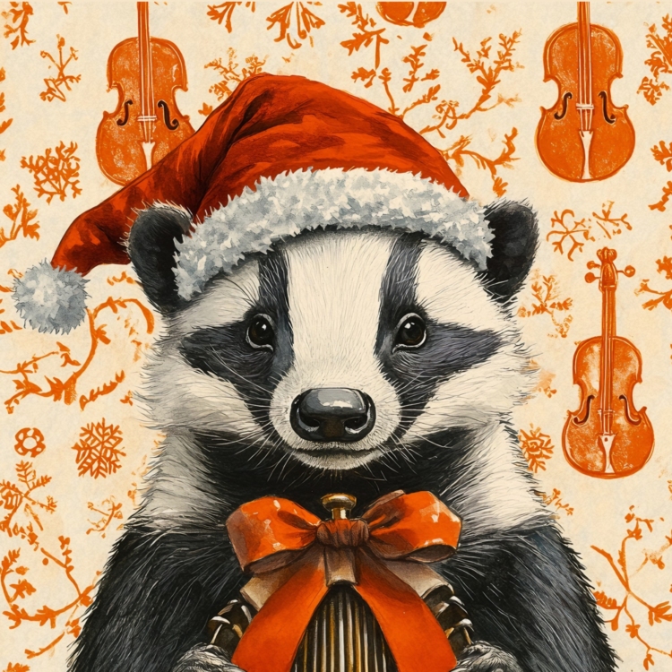 Badger Christmas Hat and Cellos