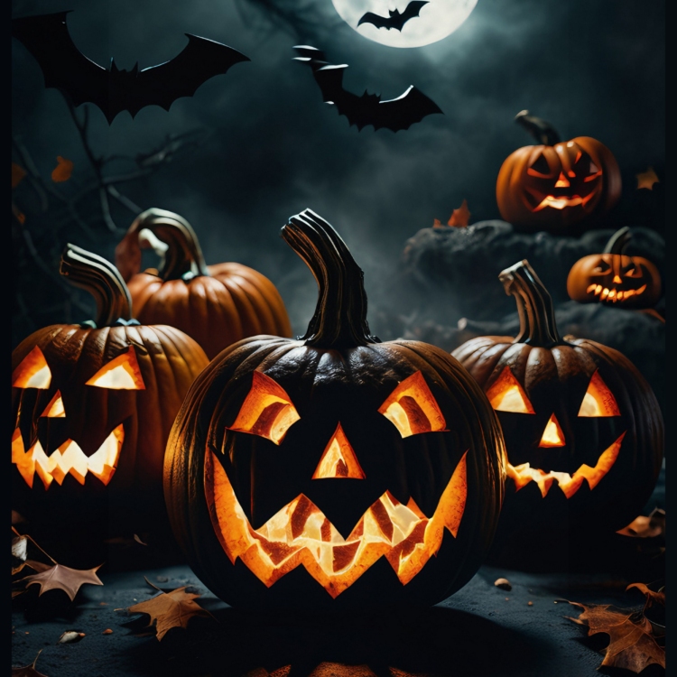 Pumpkins with Background of Bats