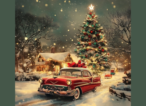 Retro Car Christmas Present greeting card