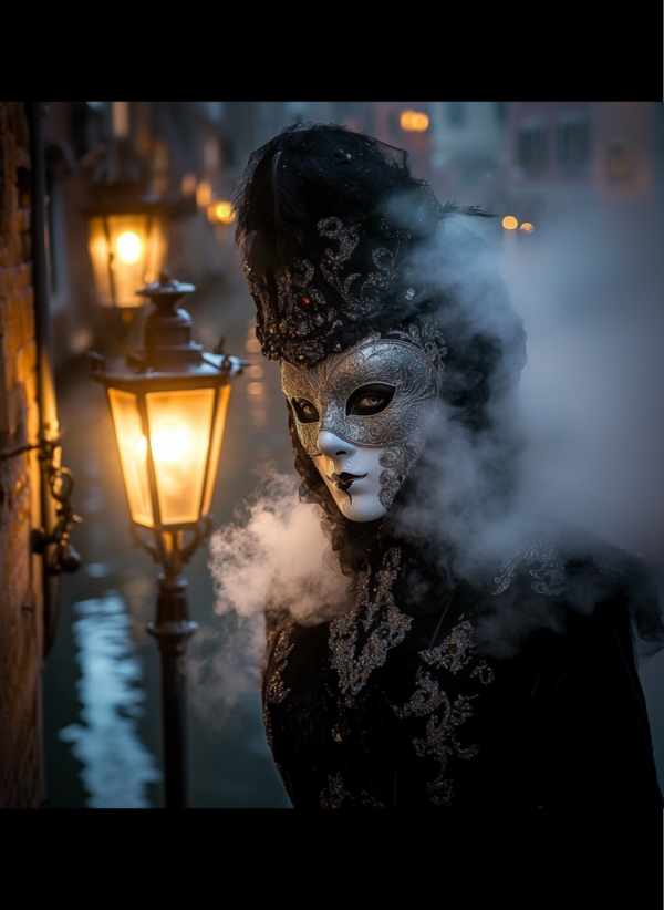 Man Wearing an Italian Masquerade Mask greeting card