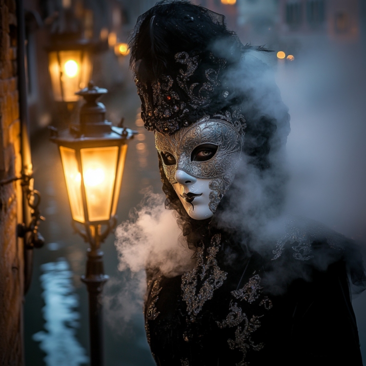 Man Wearing an Italian Masquerade Mask greeting card