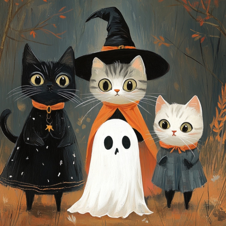 Cats and Ghost 3 - imagii Greeting Cards