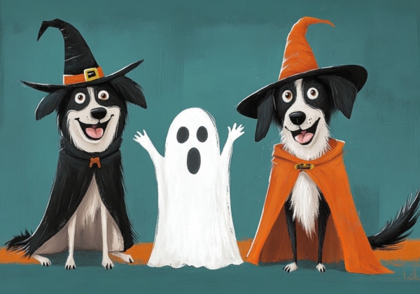 Doggie and Ghost Halloween - imagii Greeting Cards