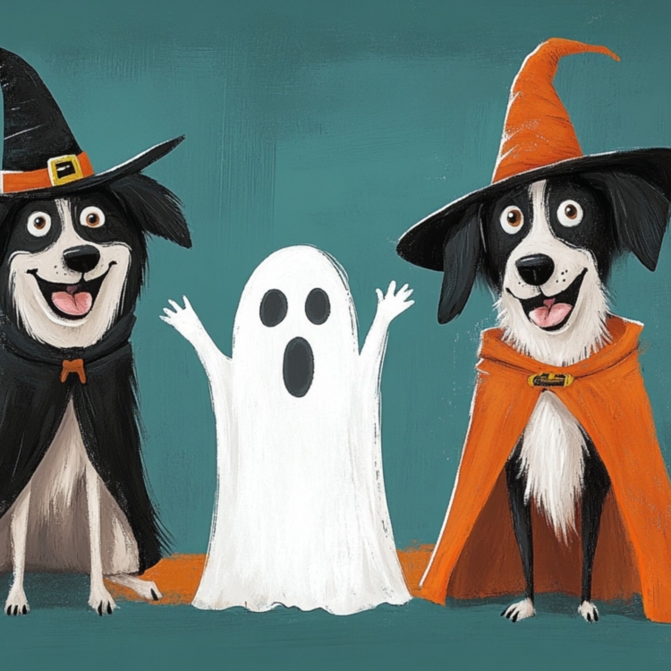 Doggie and Ghost Halloween - imagii Greeting Cards