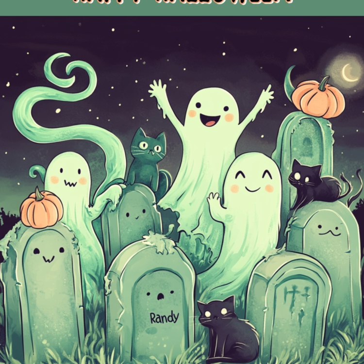 Happy Halloween Green Ghosts & Cats 1 - imagii Greeting Cards