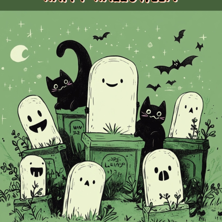 Halloween Green Ghosts & Cats 4 - imagii Greeting Cards