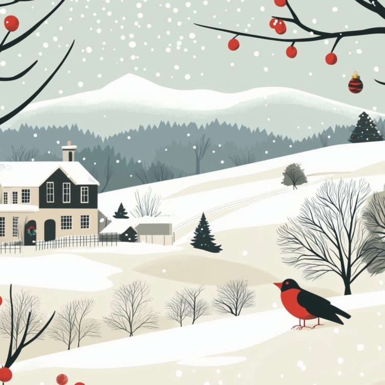 Birds Berries and Home in Winter - imagii Greeting Cards