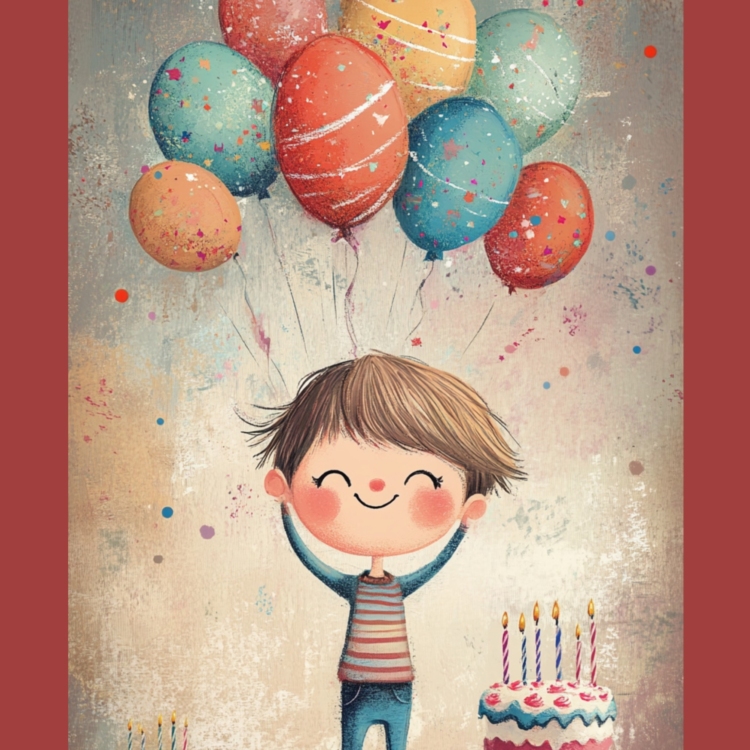 Birthday Balloon Boy - imagii Greeting Cards