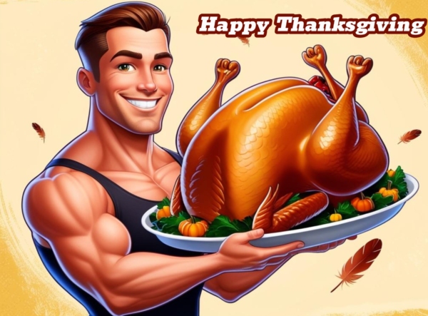 Cartoon Muscle Thanksgiving 1 - imagii Greeting Cards