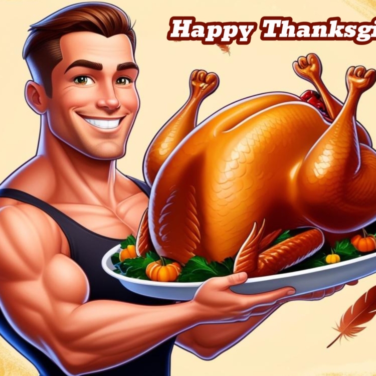 Cartoon Muscle Thanksgiving 1 - imagii Greeting Cards