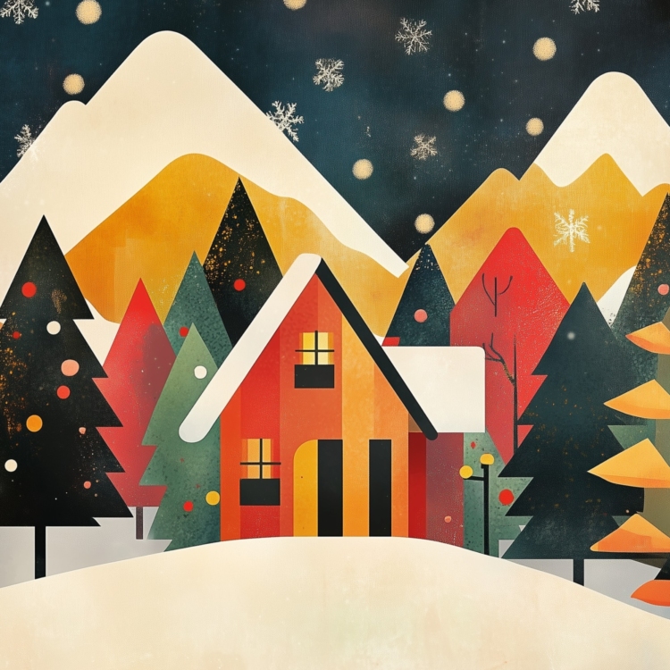 House Amongst Christmas Trees - imagii Greeting Cards