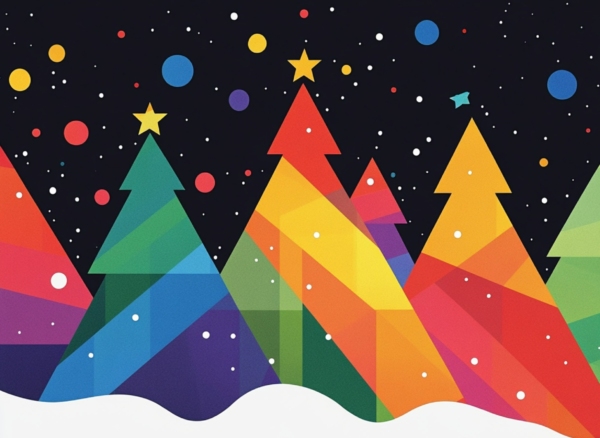 Proud Rainbow Christmas Trees at Night - imagii Greeting Cards